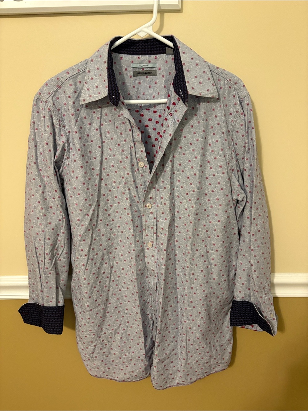Johnston & Murphy Light Gray Button-Down Shirt with Red Micro Motif